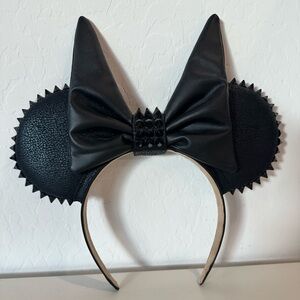 Punk Studded Mouse Ears Headband with Extra Large Black Leather Villain Bow